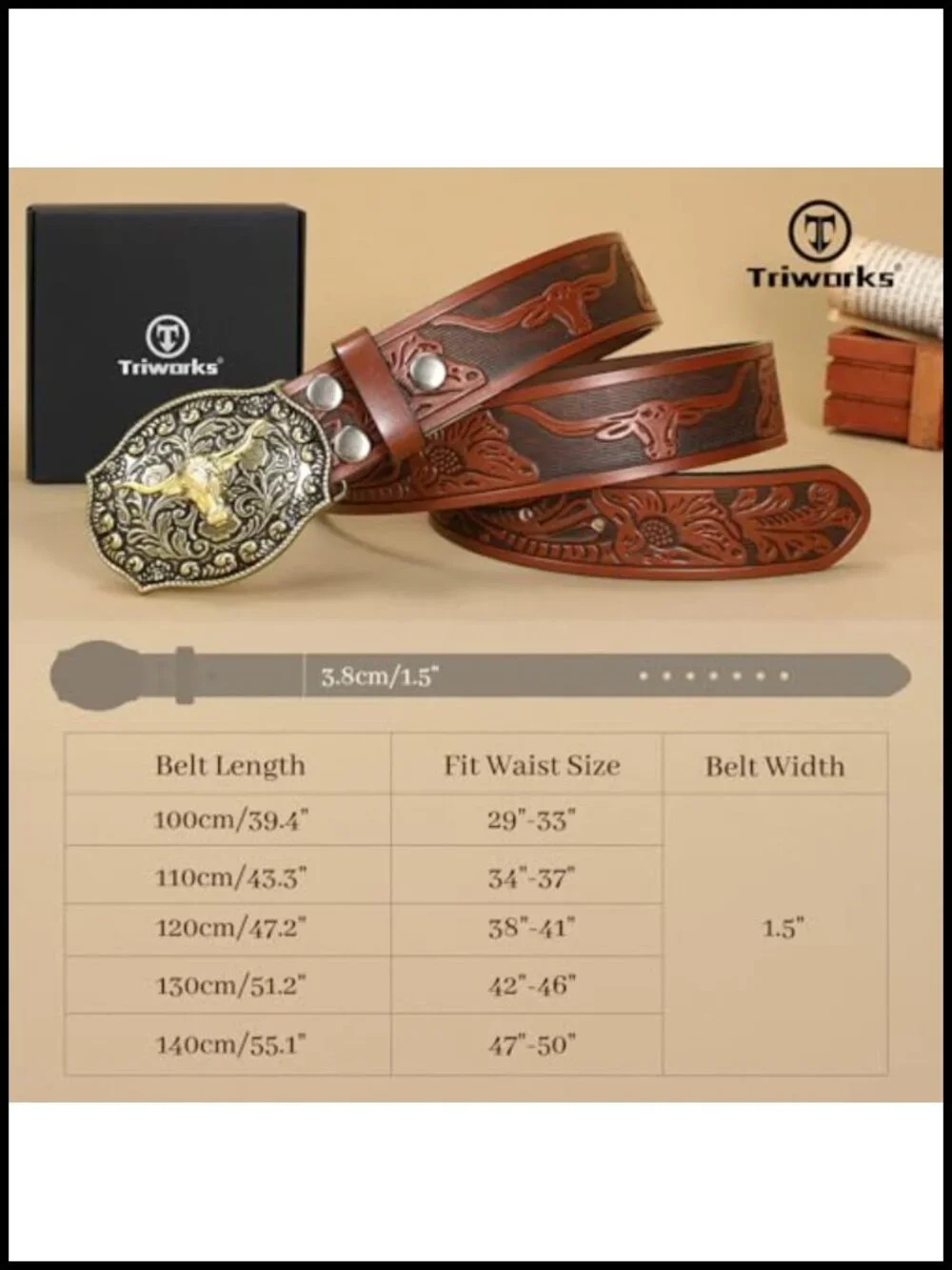 Western Cowboy Belt with Floral Engraved Buckle for Men Women